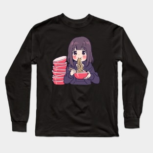 I draw cute anime girl eating ramen / Menhera Shoujo Kurumi-chan Long Sleeve T-Shirt